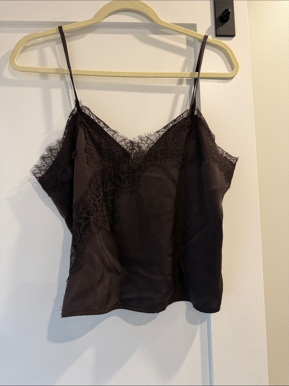 Brown Lace-Trim Satin Cami Top - Women